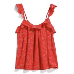 Collective Concepts Kalai Ruffle Trim Blouse Sleeveless Tank Top Red Polka Dot L